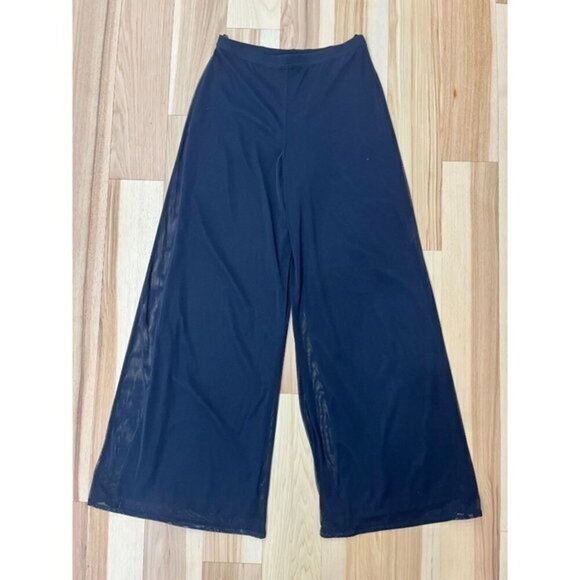 Tadashi Shoji Black Wide Leg Dressy Pants Sheer Overlay - Picture 1 of 4